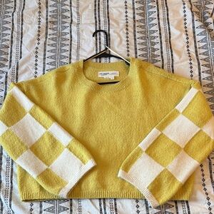 Anthropologie Yellow and White Checkered Sweater